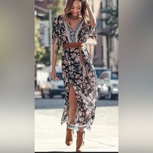 Express Black and Pink Floral Maxi Dress
